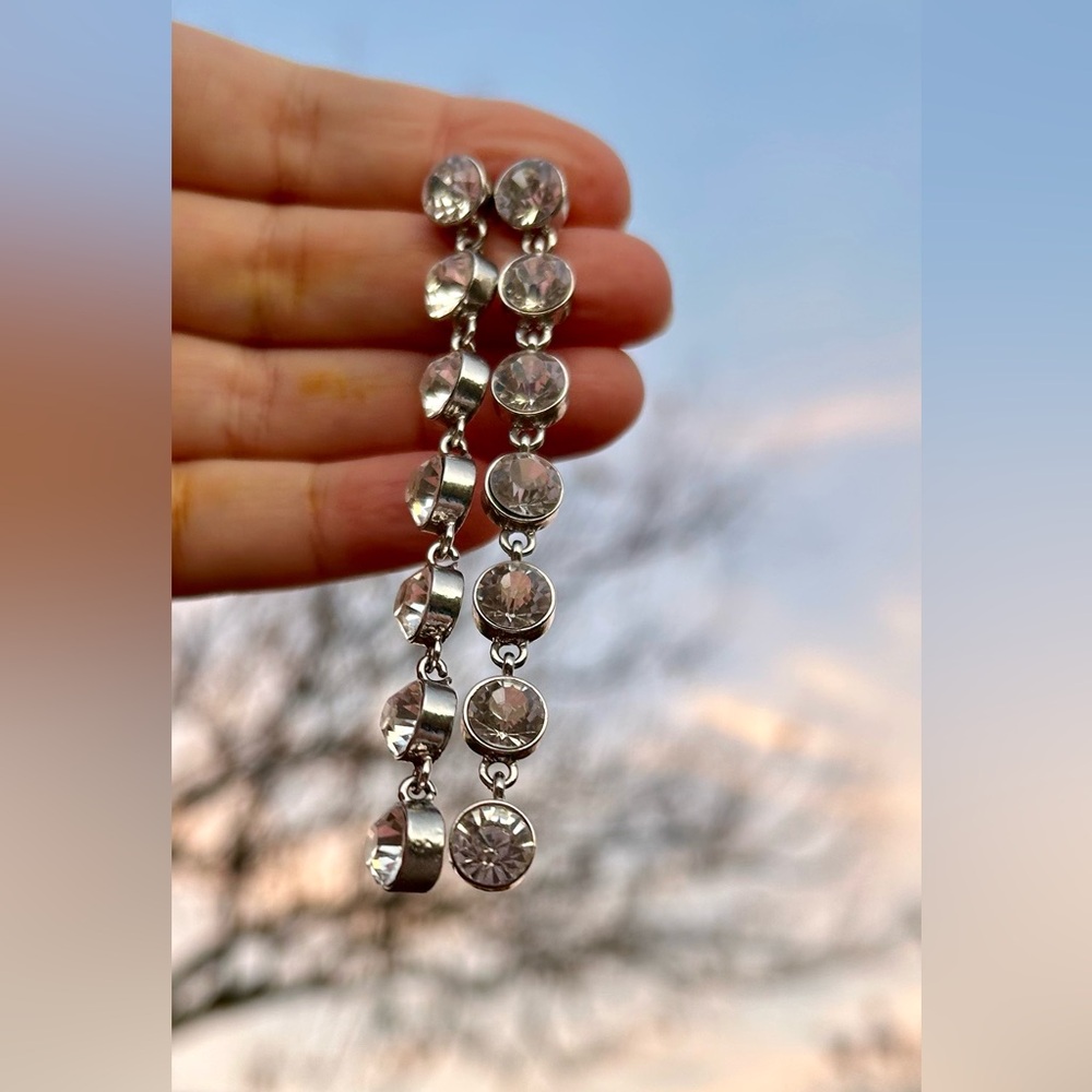 Rhinestone Earrings Drop Circle Stone Dangle Earring Silver